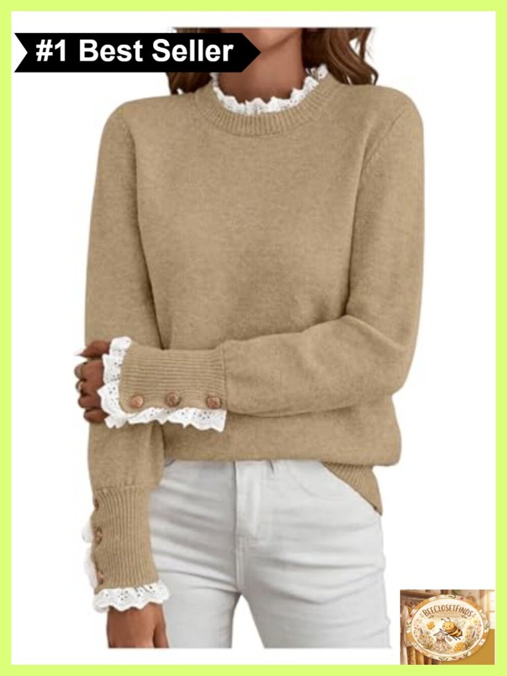 Lace Mock Neck Long Sleeve Knit Pullover Sweater Casual